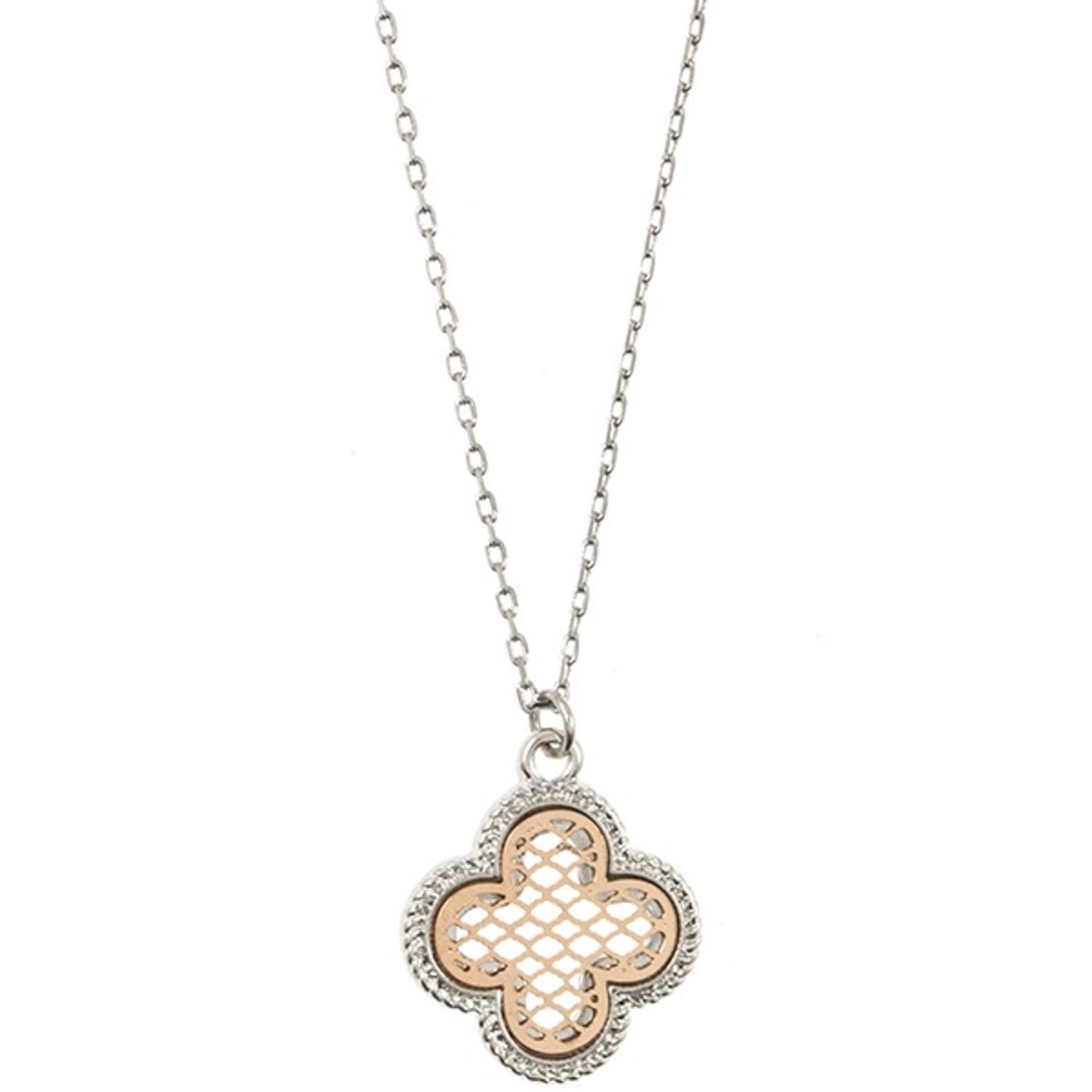 Gold & Silver Two Tone Cut Out Clover Necklace Set - Picture 3 of 3